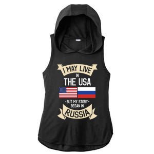 Russia American Flag Usa Russian Roots Funny Gift Ladies PosiCharge Tri-Blend Wicking Draft Hoodie Tank