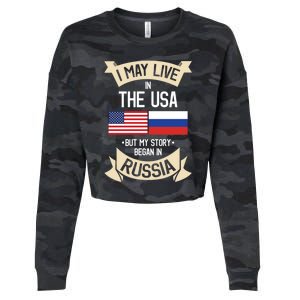 Russia American Flag Usa Russian Roots Funny Gift Cropped Pullover Crew