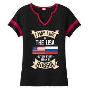 Russia American Flag Usa Russian Roots Funny Gift Ladies Halftime Notch Neck Tee