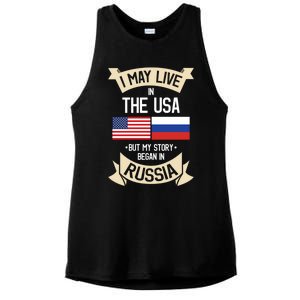 Russia American Flag Usa Russian Roots Funny Gift Ladies PosiCharge Tri-Blend Wicking Tank