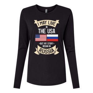 Russia American Flag Usa Russian Roots Funny Gift Womens Cotton Relaxed Long Sleeve T-Shirt