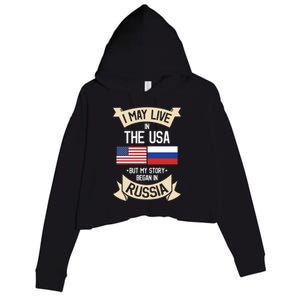 Russia American Flag Usa Russian Roots Funny Gift Crop Fleece Hoodie