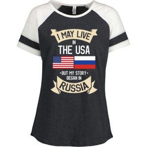 Russia American Flag Usa Russian Roots Funny Gift Enza Ladies Jersey Colorblock Tee