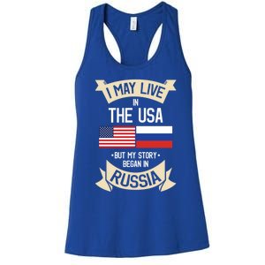 Russia American Flag Usa Russian Roots Funny Gift Women's Racerback Tank