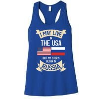 Russia American Flag Usa Russian Roots Funny Gift Women's Racerback Tank