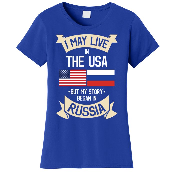 Russia American Flag Usa Russian Roots Funny Gift Women's T-Shirt