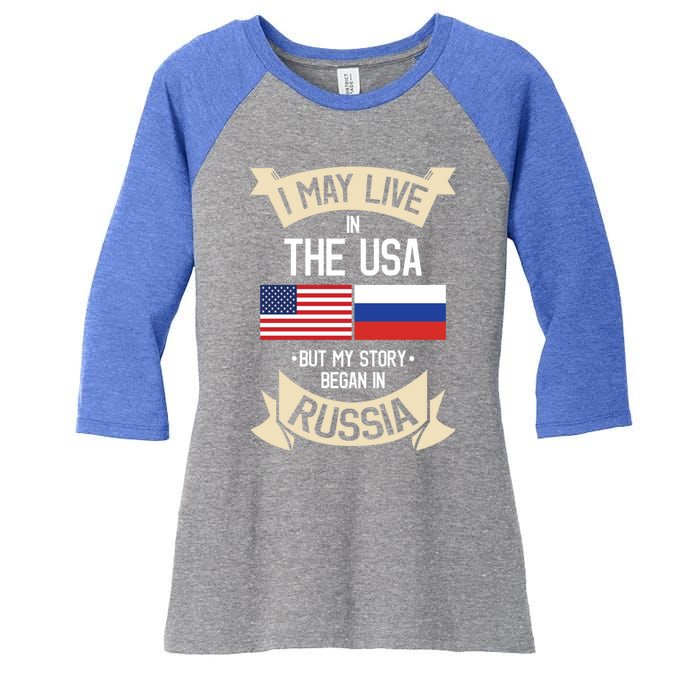 Russia American Flag Usa Russian Roots Funny Gift Women's Tri-Blend 3/4-Sleeve Raglan Shirt