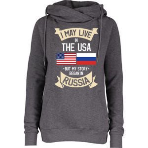 Russia American Flag Usa Russian Roots Funny Gift Womens Funnel Neck Pullover Hood