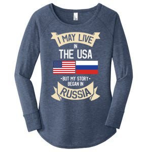 Russia American Flag Usa Russian Roots Funny Gift Women's Perfect Tri Tunic Long Sleeve Shirt