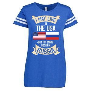 Russia American Flag Usa Russian Roots Funny Gift Enza Ladies Jersey Football T-Shirt