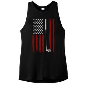 Retro American Flag Golf Gift For Golfer Funny Golf Club Ladies PosiCharge Tri-Blend Wicking Tank