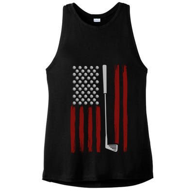 Retro American Flag Golf Gift For Golfer Funny Golf Club Ladies PosiCharge Tri-Blend Wicking Tank