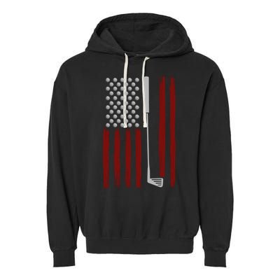 Retro American Flag Golf Gift For Golfer Funny Golf Club Garment-Dyed Fleece Hoodie