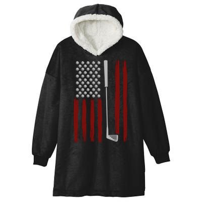 Retro American Flag Golf Gift For Golfer Funny Golf Club Hooded Wearable Blanket