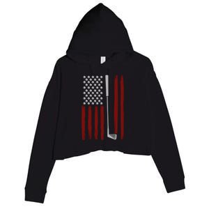 Retro American Flag Golf Gift For Golfer Funny Golf Club Crop Fleece Hoodie