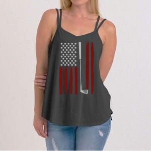 Retro American Flag Golf Gift For Golfer Funny Golf Club Women's Strappy Tank