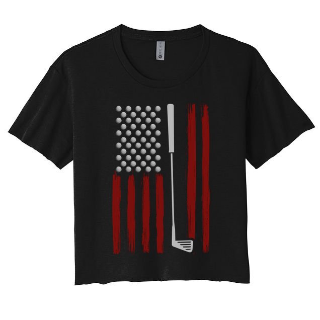 Retro American Flag Golf Gift For Golfer Funny Golf Club Crop Top