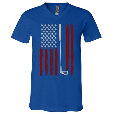 Retro American Flag Golf Gift For Golfer Funny Golf Club V-Neck T-Shirt