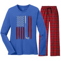 Retro American Flag Golf Gift For Golfer Funny Golf Club Women's Long Sleeve Flannel Pajama Set 