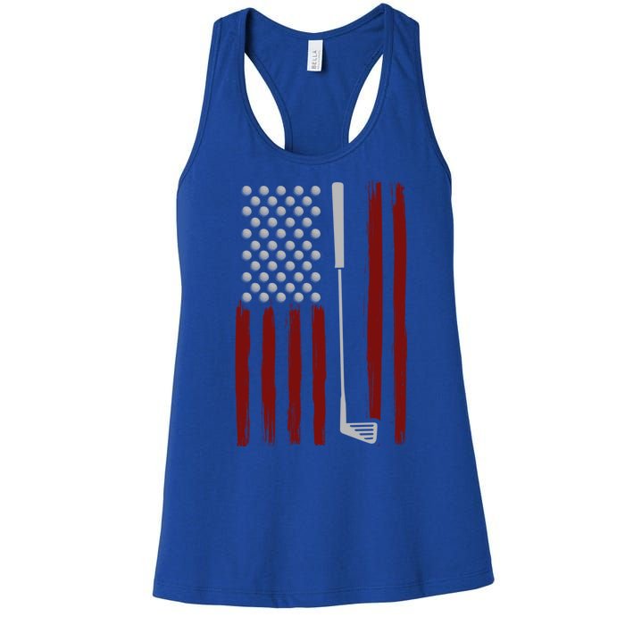 Retro American Flag Golf Gift For Golfer Funny Golf Club Women's Racerback Tank