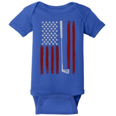 Retro American Flag Golf Gift For Golfer Funny Golf Club Baby Bodysuit