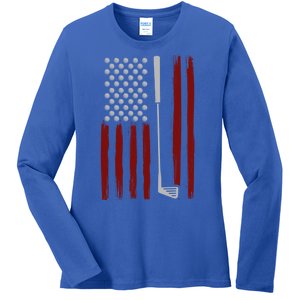 Retro American Flag Golf Gift For Golfer Funny Golf Club Ladies Long Sleeve Shirt