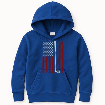 Retro American Flag Golf Gift For Golfer Funny Golf Club Kids Hoodie