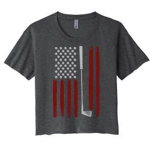 Retro American Flag Golf Gift For Golfer Funny Golf Club Women's Crop Top Tee