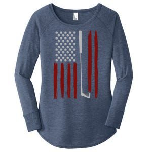 Retro American Flag Golf Gift For Golfer Funny Golf Club Women's Perfect Tri Tunic Long Sleeve Shirt