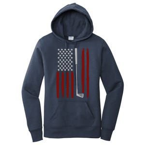 Retro American Flag Golf Gift For Golfer Funny Golf Club Women's Pullover Hoodie