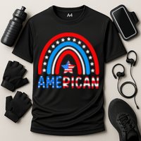 Rainbow American Flag Patriotic Happy 4th Of July Cooling Performance Crew T-Shirt