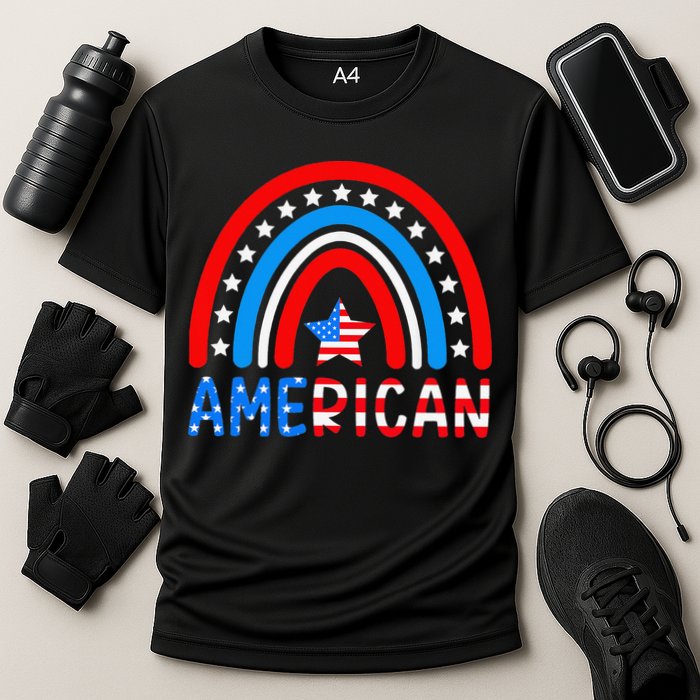 Rainbow American Flag Patriotic Happy 4th Of July Cooling Performance Crew T-Shirt