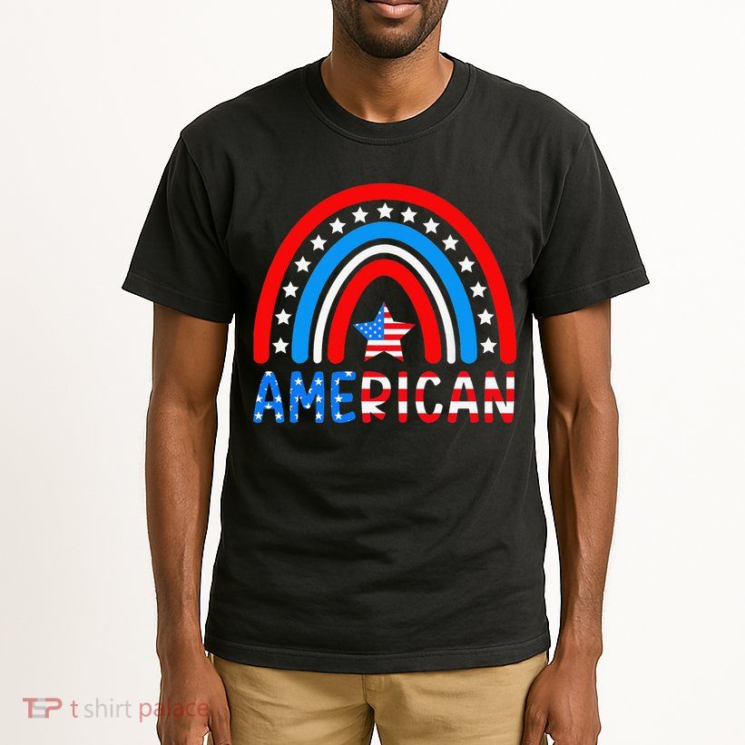 Rainbow American Flag Patriotic Happy 4th Of July Tall T-Shirt
