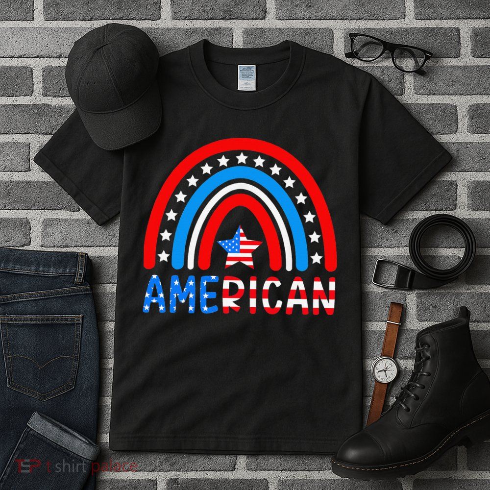 Rainbow American Flag Patriotic Happy 4th Of July Tall T-Shirt