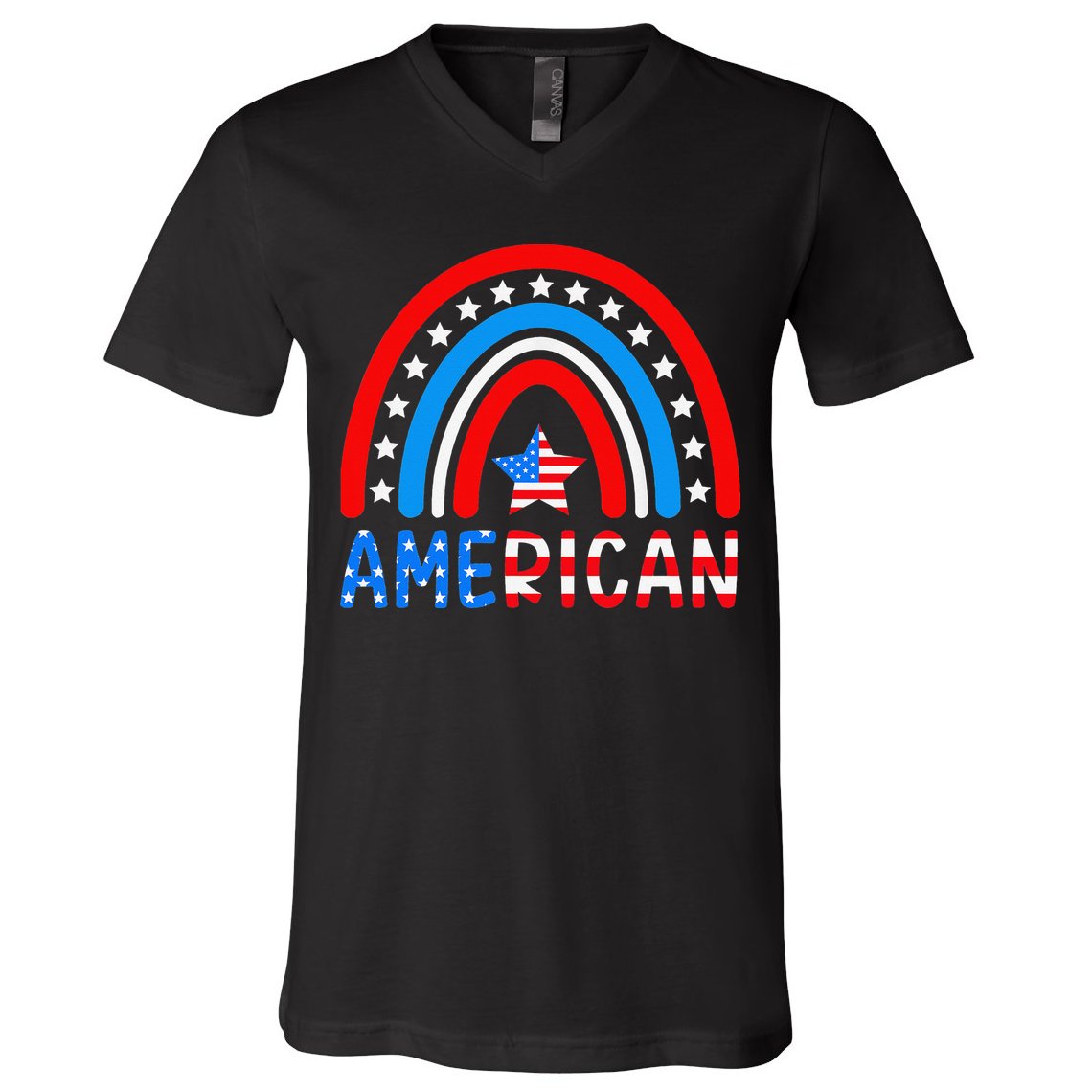 Rainbow American Flag Patriotic Happy 4th Of July V-Neck T-Shirt