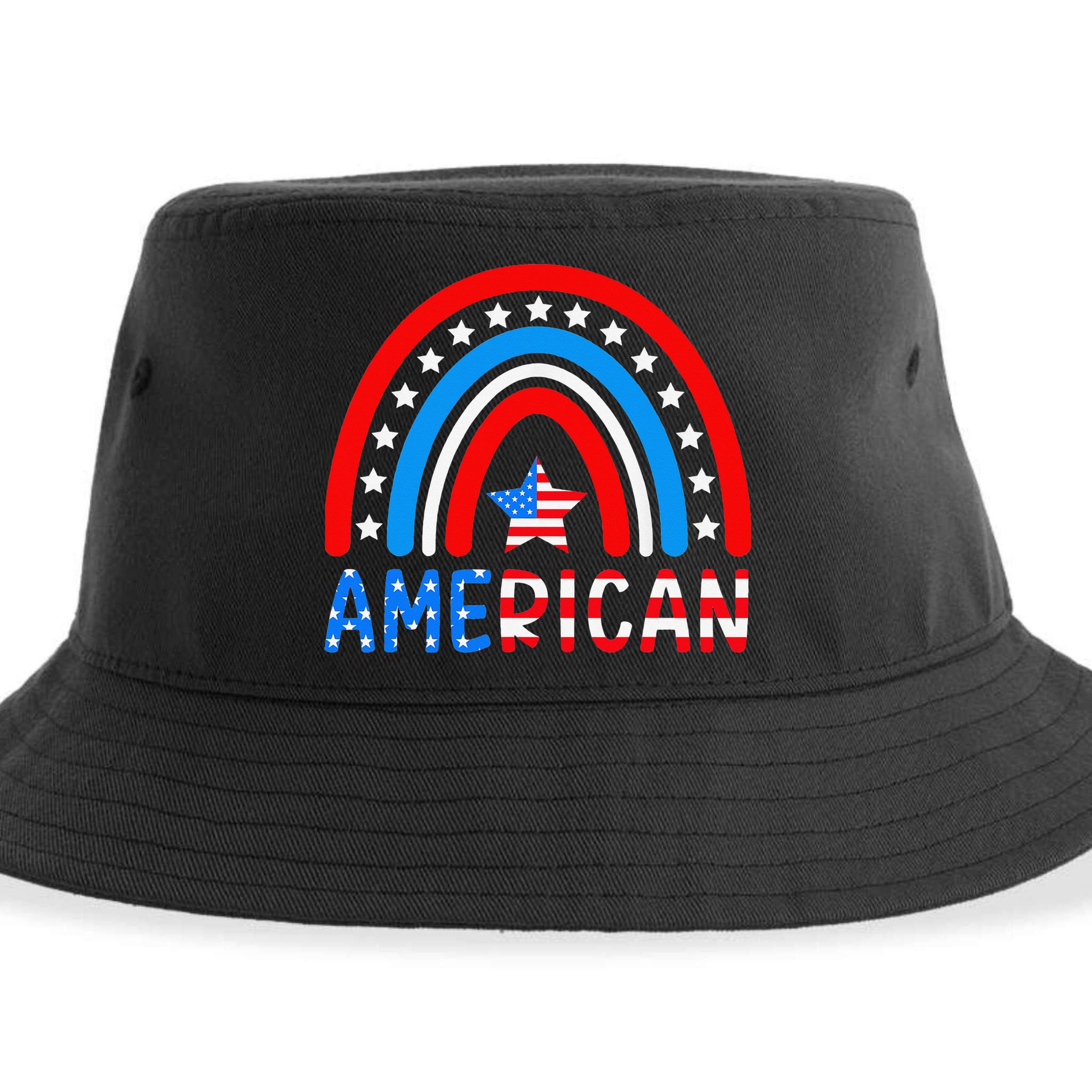 Rainbow American Flag Patriotic Happy 4th Of July Sustainable Bucket Hat