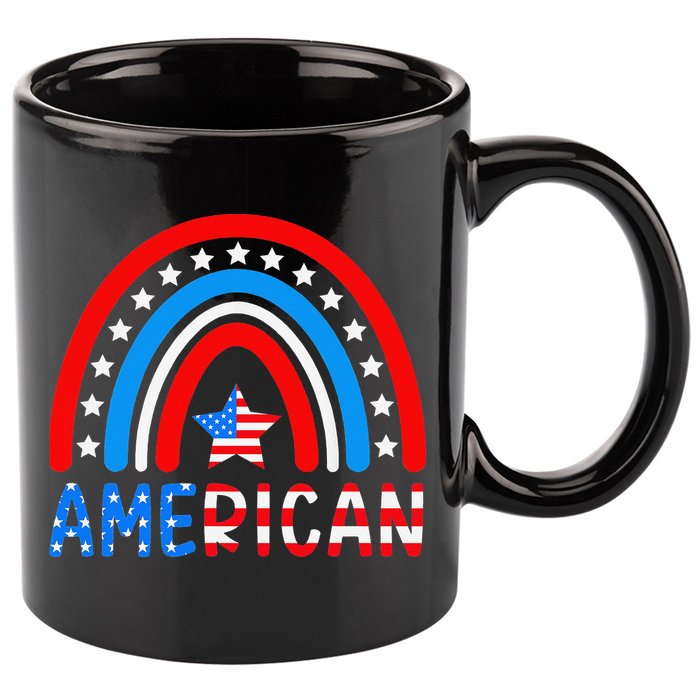 Rainbow American Flag Patriotic Happy 4th Of July 11oz C Handle Ceramic Mug