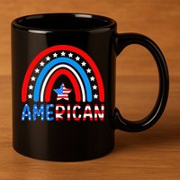 Rainbow American Flag Patriotic Happy 4th Of July 11oz C Handle Ceramic Mug