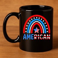 Rainbow American Flag Patriotic Happy 4th Of July 11oz C Handle Ceramic Mug