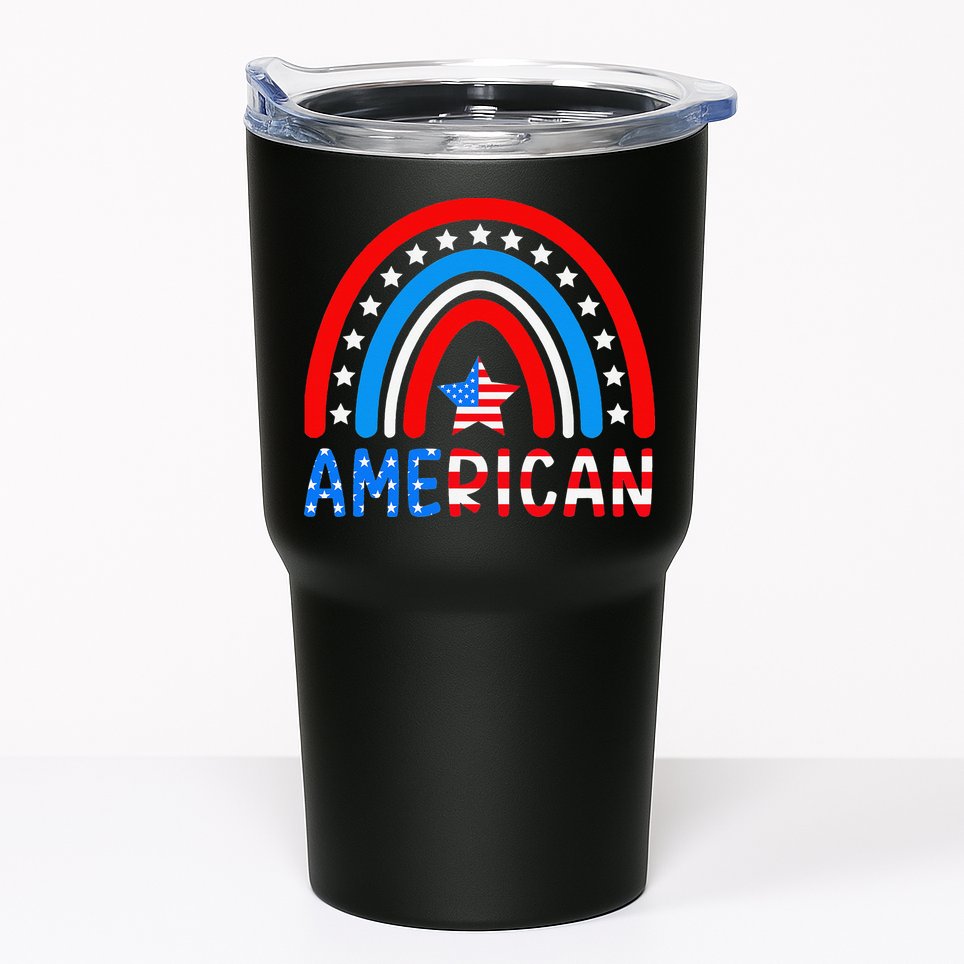 Rainbow American Flag Patriotic Happy 4th Of July Tumbler