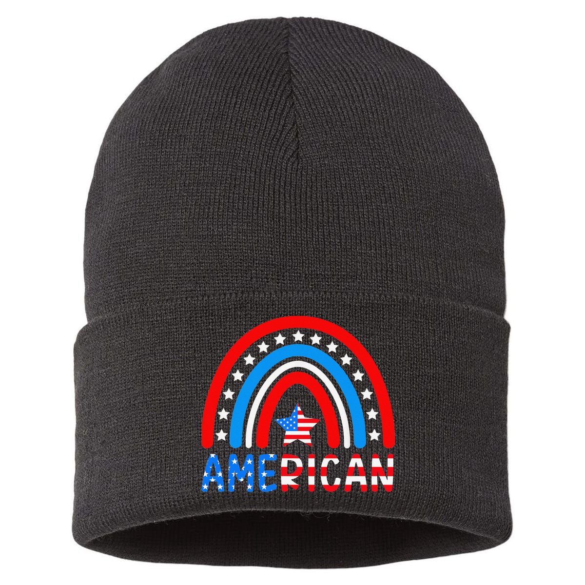 Rainbow American Flag Patriotic Happy 4th Of July Sustainable Knit Beanie