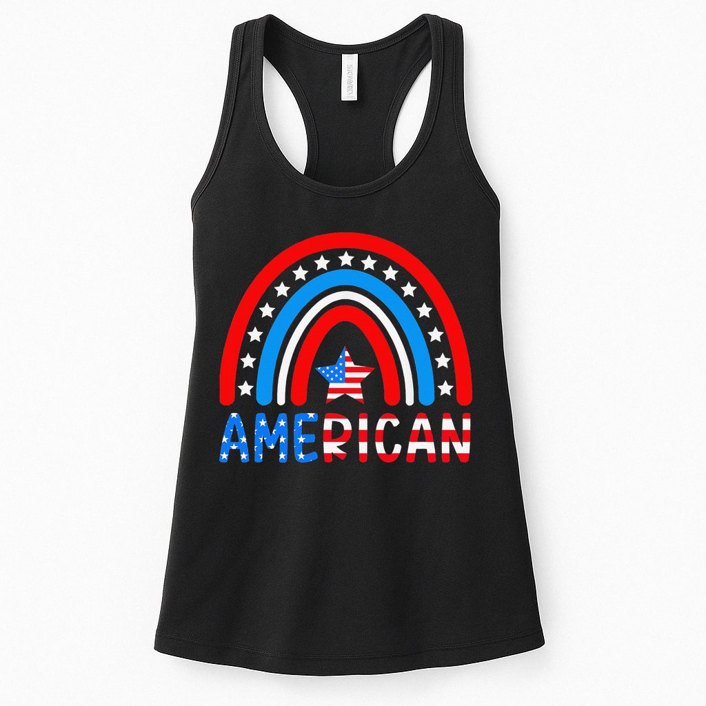 Rainbow American Flag Patriotic Happy 4th Of July Womens Tank Top