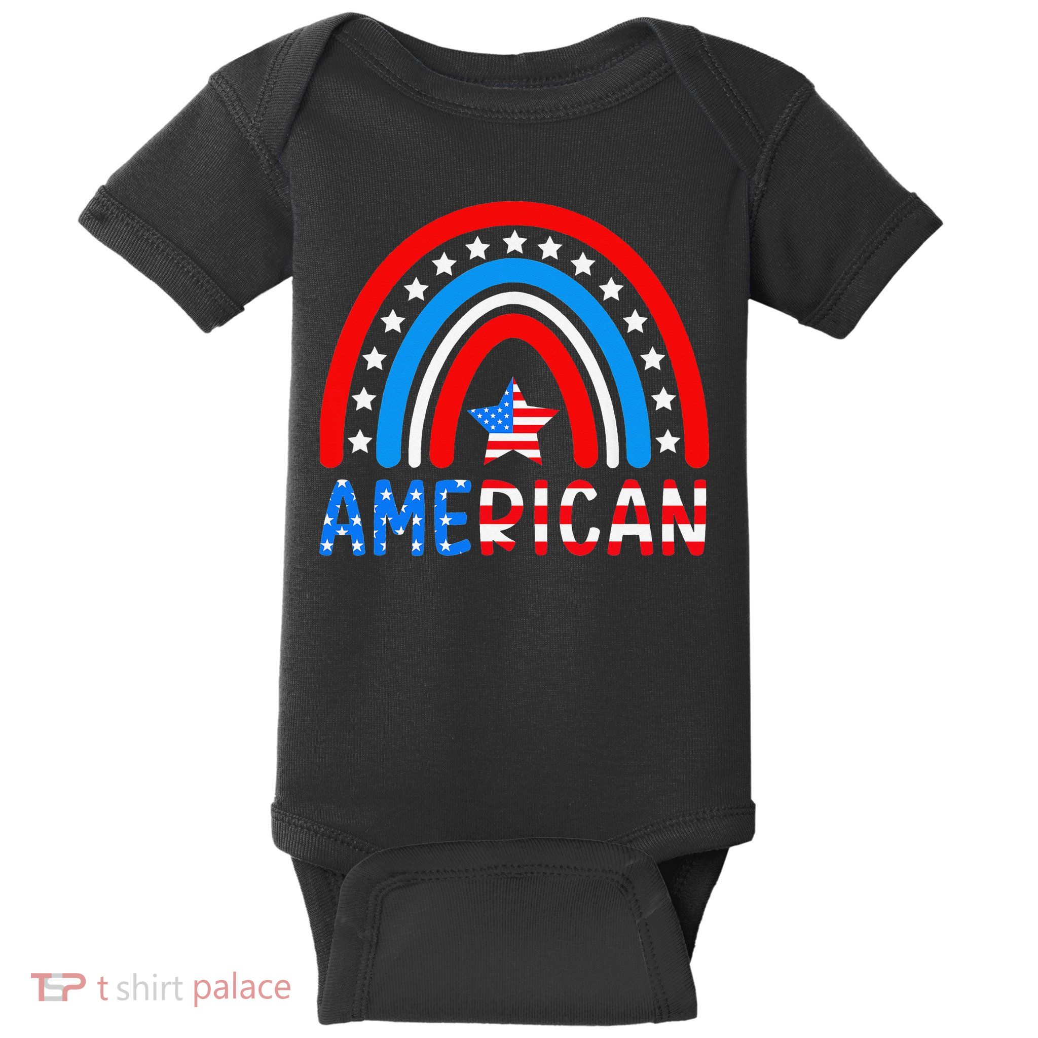 Rainbow American Flag Patriotic Happy 4th Of July Baby Bodysuit