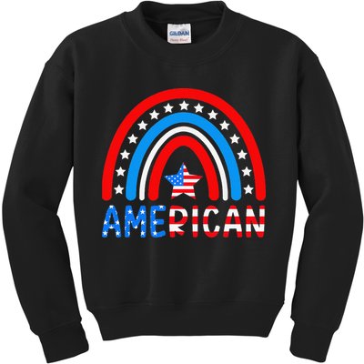 Rainbow American Flag Patriotic Happy 4th Of July Kids Sweatshirt