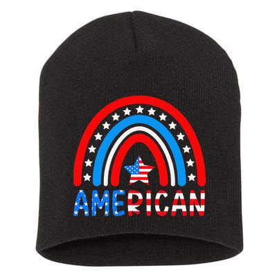 Rainbow American Flag Patriotic Happy 4th Of July Short Acrylic Beanie