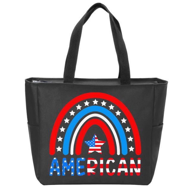 Rainbow American Flag Patriotic Happy 4th Of July Zip Tote Bag