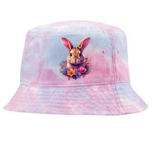 Rabbit And Flowers Tie-Dyed Bucket Hat