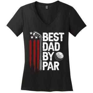 Retro American Flag Golf Gift for Golfer Funny Golf Club Women's V-Neck T-Shirt