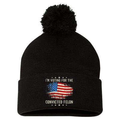 Retro American Flag Voting Convicted Felon Pom Pom 12in Knit Beanie