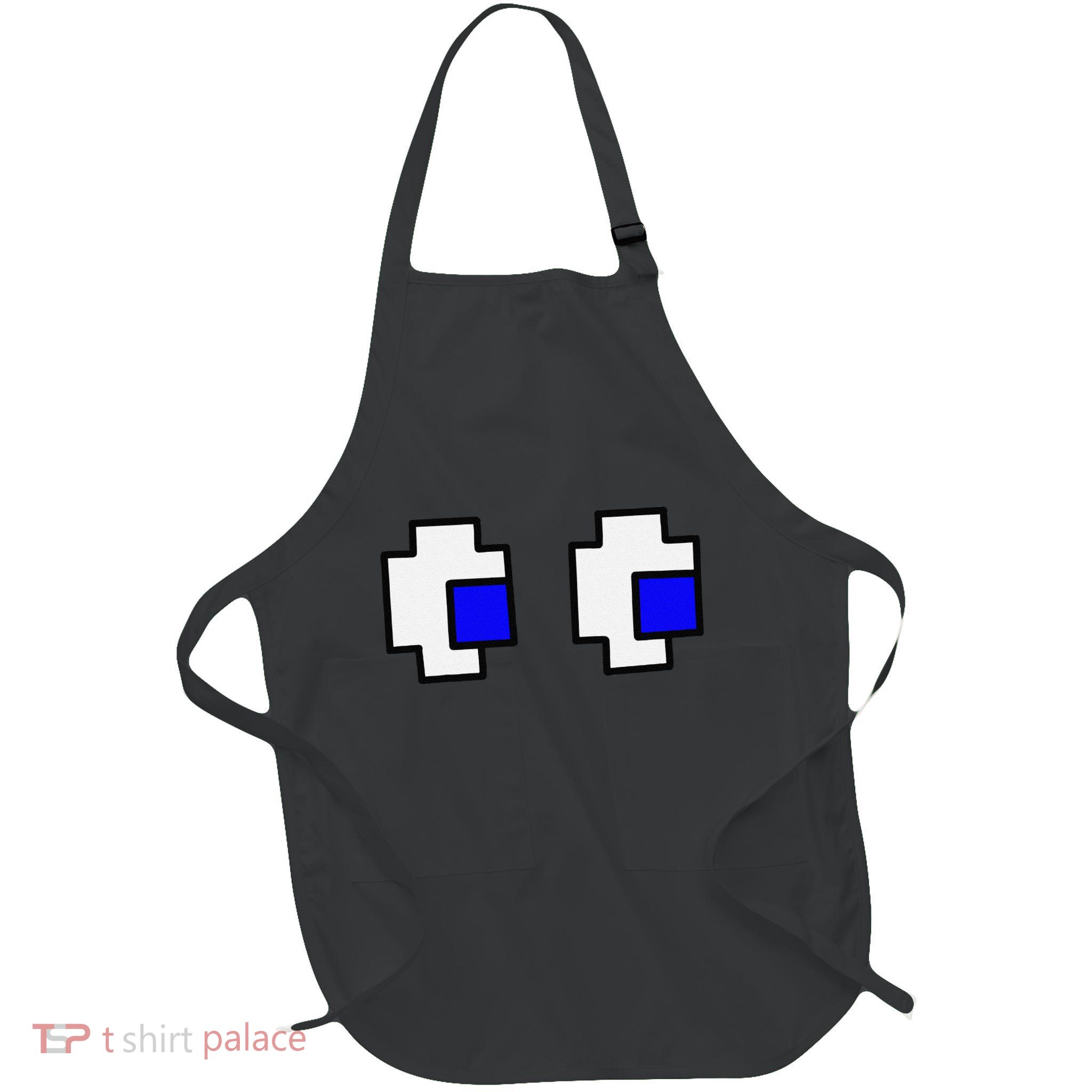 Retro Arcade Game Ghost Eyes Full-Length Apron With Pockets